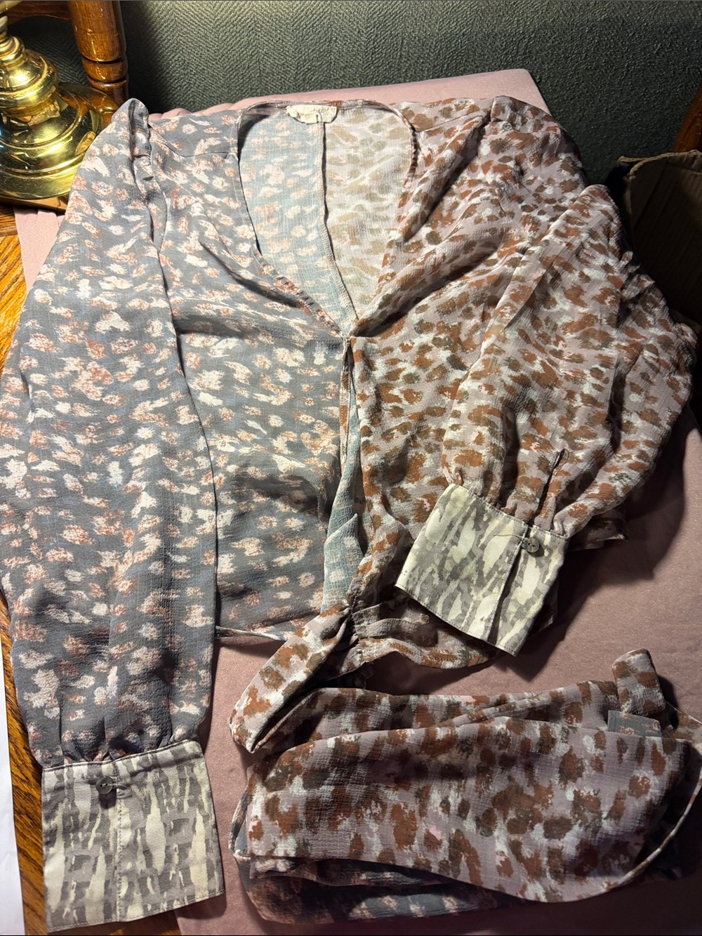 Mystree Soft Pink & Taupe Printed Tie-Front Top